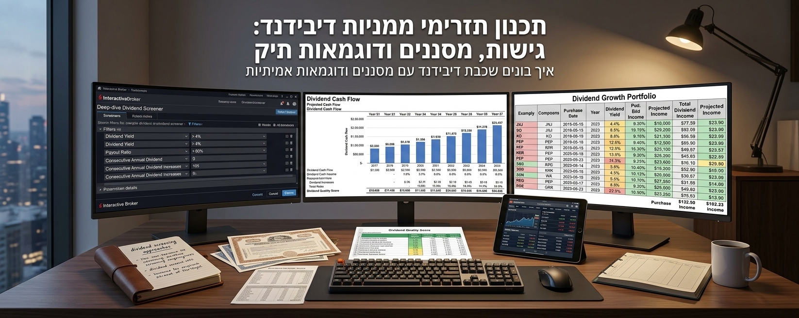 תכנון תזרימי ממניות דיבידנד: גישות, מסננים ודוגמאות תיק